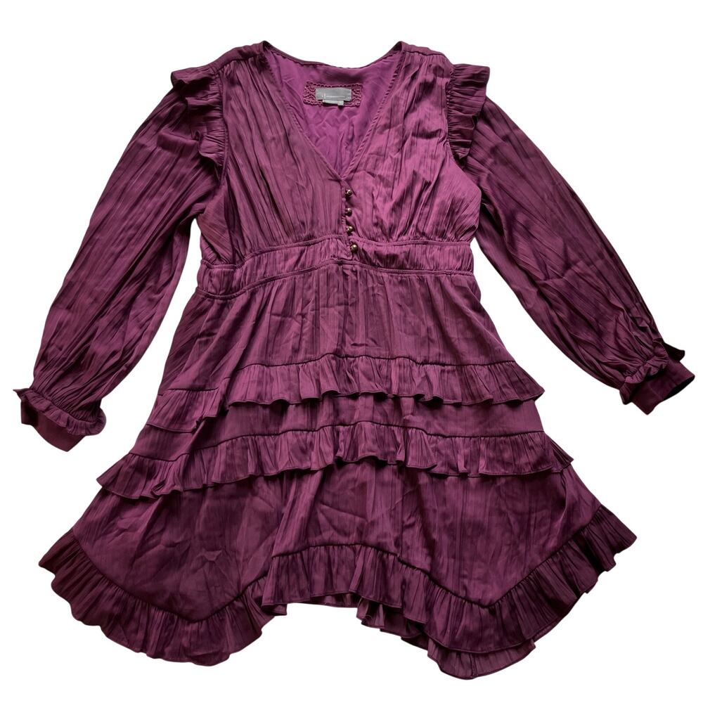 Anthropologie Tiered Ruffled Mini Dress Size XL Purple Whimsigoth Fairy